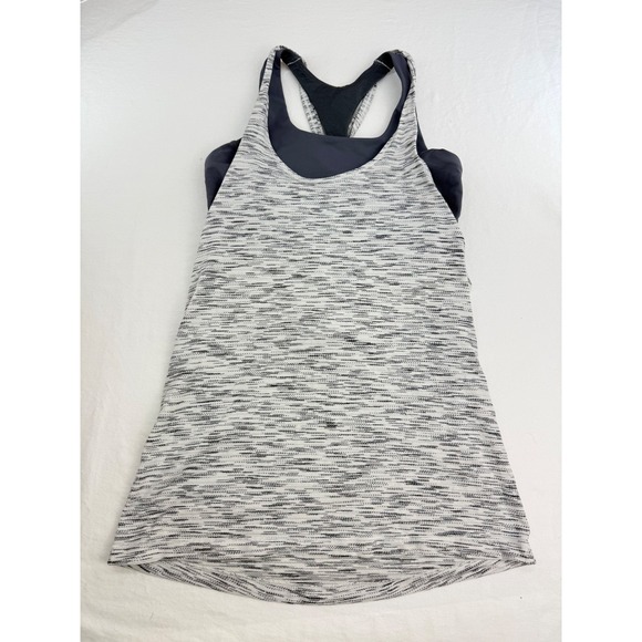 lululemon athletica Tops - Lululemon 2-in-1 Tank Top Built-In Bra Grey Space Dye Braided‎ Racerback Size 4